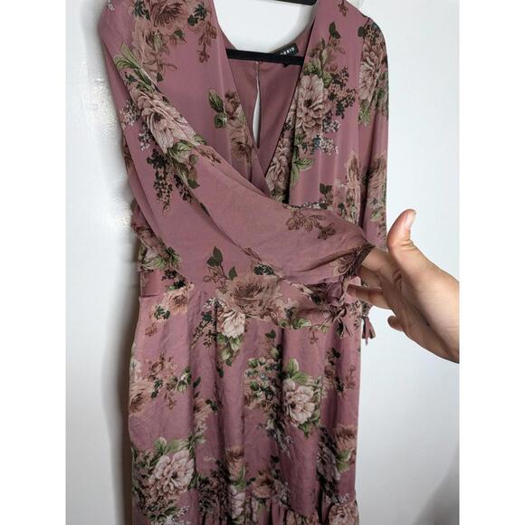 Torrid Dress Womens 2 Pink Floral Wrap Fit & Flare Chiffon Ruffle Midi Boho - Picture 4 of 7